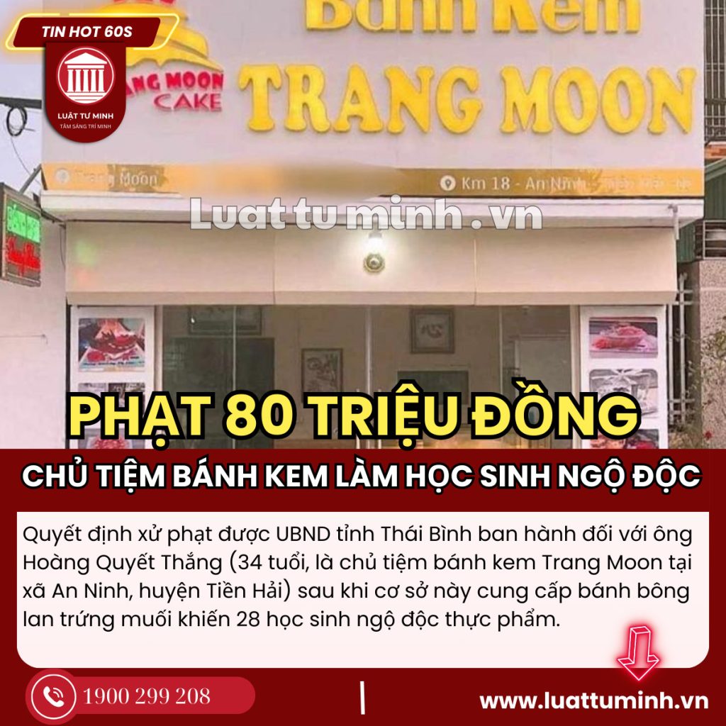 Phạt 80 triệu đồng chủ tiệm bánh khiến 28 học sinh ngộ độc - Luật Tư Minh