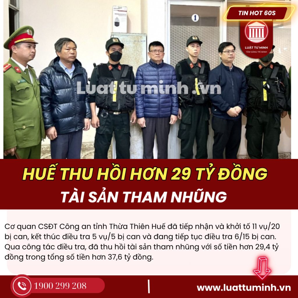 Thừa Thiên Huế thu hồi hơn 29 tỷ đồng tài sản tham nhũng - Luật Tư Minh