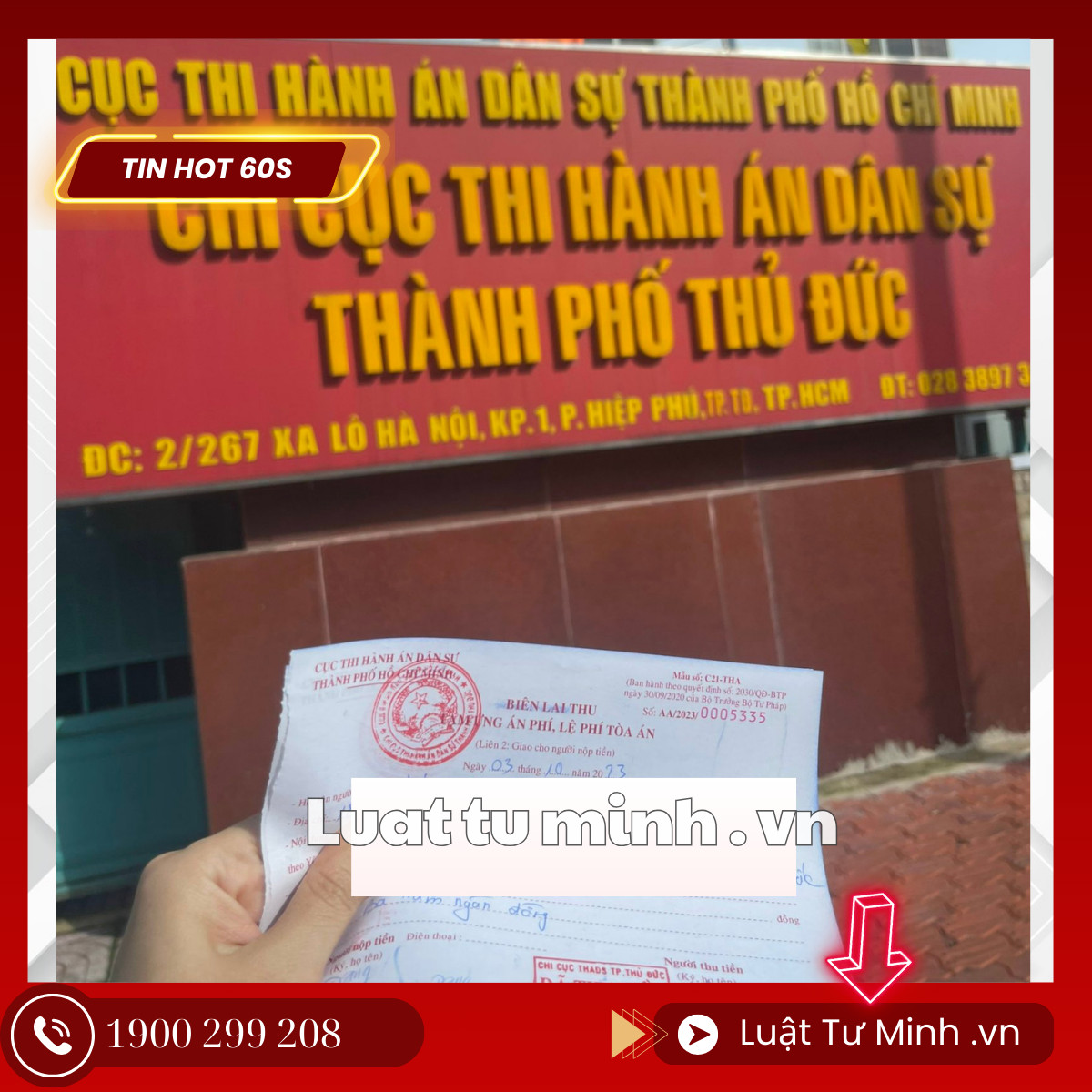 Luật Tư Minh hỗ trợ khách hàng nộp tiền Tạm ứng án phí tại Cục Thi hành án Dân sự