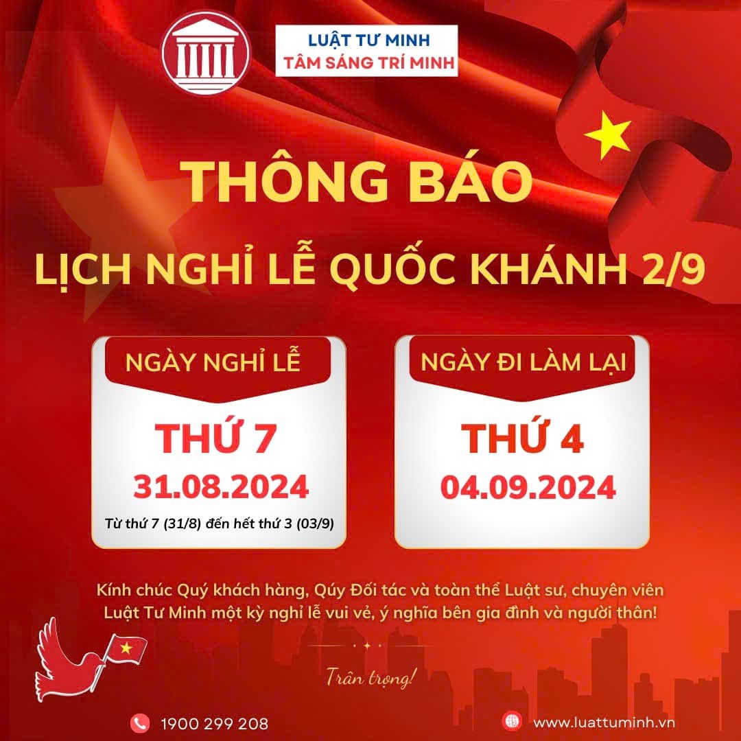 THÔNG BÁO LỊCH NGHỈ LỄ QUỐC KHÁNH NGÀY 02/9